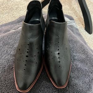 Kelsi Dagger Black Leather Flat Bootie